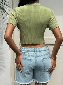 SHEIN EZwear Women's Summer Casual 3D Flower Decor Crop Cardigan - Green - View 2