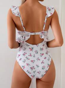 SHEIN Swim 1pc Women's Ditsy Floral Ruffled One-Piece Swimsuit, Beach Wear - Multicolor - View 2