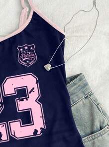 Tween Girls' Fitted Casual 23 Letter Print Camisole Tank Top Activewear Basics