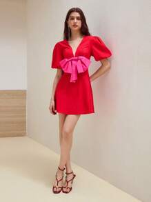 MOTF STUDIO BOW DETAIL COLORBLOCK DRESS - Red - View 3