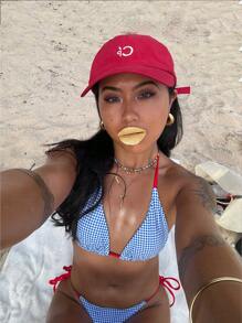 Swim Vcay Spring/Summer High Coastal Beach Resort Printed & Solid Color Tie-Up Halter Neck Bikini 2-Piece Set - Multicolor - View 1