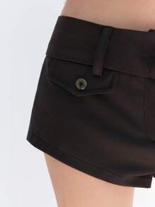 LYSMO Quần short siêu ngắn định hình chân mùa xuân hè cho nữ, cơ bản, tối giản và thường ngày - màu nâu - Xem 10