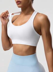 Seamluxe SHEIN Sport Top corto da donna senza maniche di colore unito, adatto per fitness e yoga