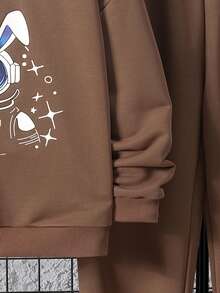 SHEIN 男童休閒連帽毛絨衫和針織褲2入組,印有字母圖案 - 棕色 - 查看 4