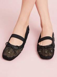 CUCCOO DOLLMOD Women's Flat Mesh Slip-On Casual Shoes With Rhinestone - Black - View 1