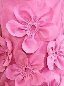 SHEIN Vestido casual y holgado con cuello alto simulado y decoración floral para niñas jóvenes, con estilo minimalista - Rosa Fucsia - Ver 7