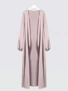 Al Najma Áo khoác ngoài kiểu Ả Rập tay đèn lồng màu trơn cho nữ, Abaya Maxi thường ngày, dùng cho trang phục thường ngày/ở nhà, áo choàng kín đáo - Màu be - Xem 1