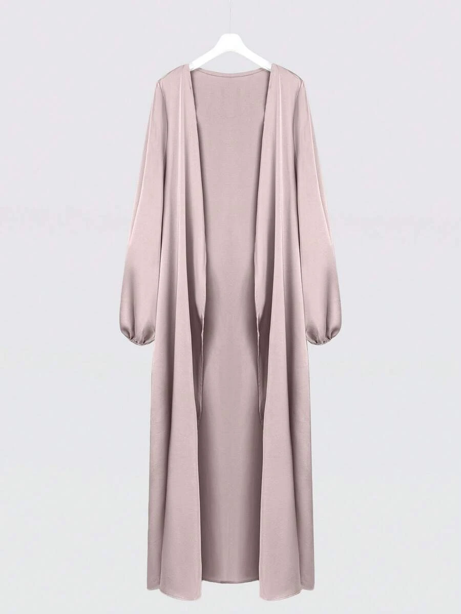 Al Najma Áo khoác ngoài kiểu Ả Rập tay đèn lồng màu trơn cho nữ, Abaya Maxi thường ngày, dùng cho trang phục thường ngày/ở nhà, áo choàng kín đáo - Màu be - Xem 1