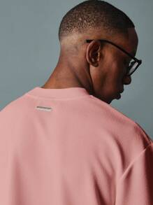 SUMWON 超大落肩厚重针织时尚 T 恤碎布纹理短袖街头休闲运动休闲夏季春季 - 藕粉色 - 查看 5