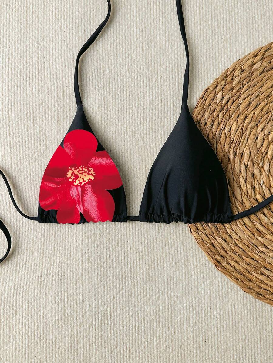 Swim Chiccia Top de bikini à imprimé floral sexy, style printemps pour l'été, pour femmes - Noir - Voir 1