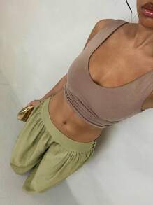 Glamine Retro Low Waist Wide Leg Pants, Draping Design Slimming Casual Women Long Trousers Fall Cloth For Women - Green - View 5