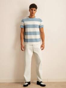 SWAVVY Men Pocket Patched Colorblock Short Sleeve Tee, Vacation, Boyfriend Gift, Summer