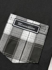 SHEIN 青少年男童格子口袋T恤和长裤睡衣套装