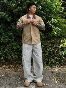 DAZY 春季纯色侧缝拼接拉链设计灰色男士户外休闲裤 - 淺灰色 - 查看 8