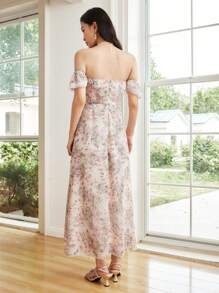 Celisse Vestido de verano nuevo romántico con estampado floral para vacaciones (Patrón floral asimétrico) para mujer