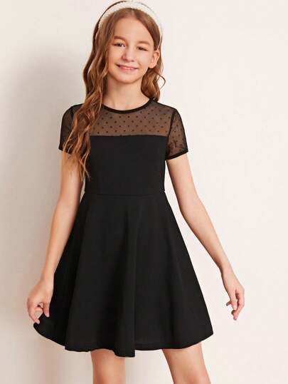 Firerie Kids Firerie Kids Nova Glow Tween Girl 简约网眼拼布短袖圆领连衣裙