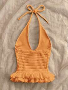 Soleia Top court tricot à encolure dégagée avec volant, style décontracté pour l'été