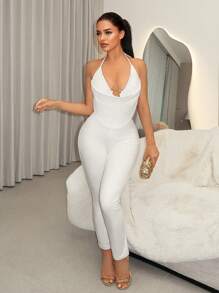 SHEIN SXY Conjunto de dos piezas todo blanco para uso diario, ropa de verano para mujer, conjunto de fiesta de dos piezas todo blanco para mujer, conjunto de dos piezas blanco para mujer