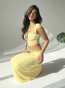 Aloruh Women Two Pieces Outfits For Daily Wear Summer Summer Outfits Summer Clothes Beach Outfits For Woman  Beach Vacation Vacation Outfits Woman Boho  Tropical Vacation Woman Clothe Mesh Butter Yellow  Fairycore Graduation Outfit  Graduation Dress Graduation Dresses For Women   White Graduation Dress