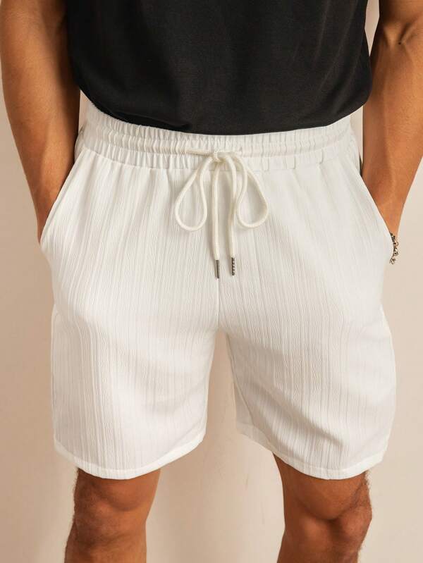 SWAVVY Herren kurze Hose mit Kordelzug Taille, weit geschnitten, knielang, einfarbig weiß, Basic für Urlaub und mit Freunden