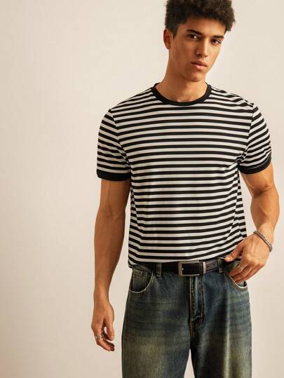 SWAVVY Camisetas de hombre ajustadas, cuello redondo, manga corta, básica y casual para el verano