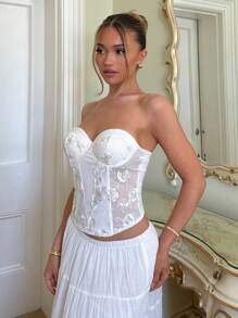 Glamine Charm Sexy Rose Embroidery Underwire Bralette Tank Top For Women - White - View 4