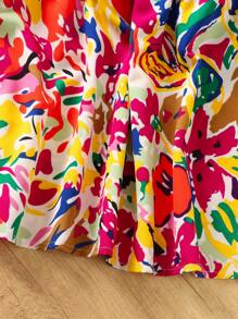 SHEIN 2 件套少女纯色休闲针织吊带背心和碎花裙套装，适合度假、节日、午餐、音乐节 - 玫紅色 - 查看 3