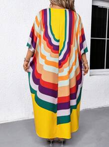 SHEIN Clasi Plus Size Colorful Print Batwing Sleeve Dress - Yellow - View 2