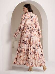 Veilorie Plus Size Elegant Floral All-Over Print Dress
