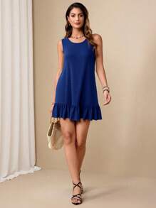 Calvaya Abito casual elegante da donna senza maniche con collo rotondo