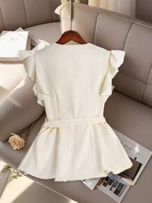 SHEIN Clasi 女式纯色单排扣盖袖褶皱休闲衬衫