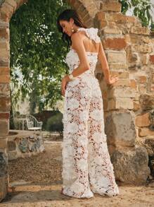 Anewsta Women's Solid Color Bikini Set With Flower Perforated Shawl Cover Up For Summer Beach Vacation