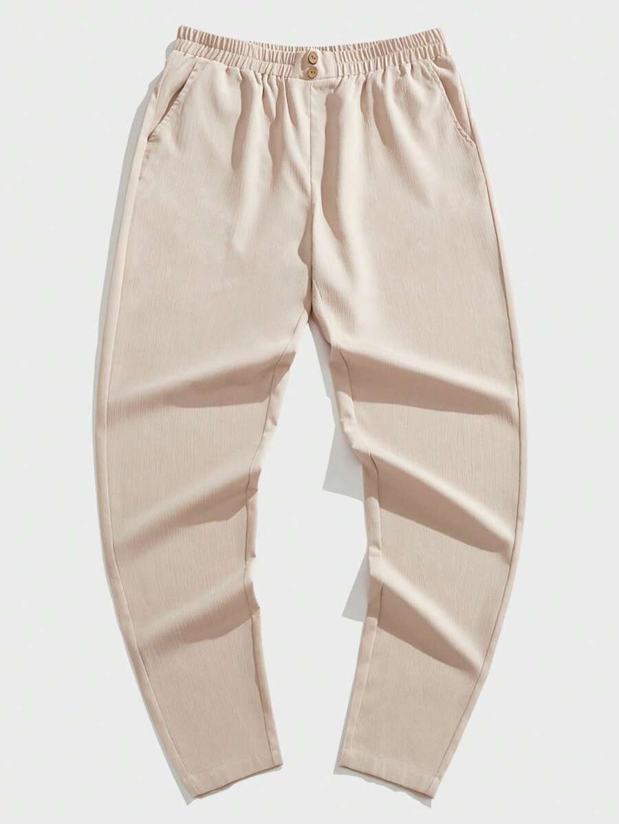 Manfinity RelaxMax Men's Solid Color Fashion Pants, Suitable For Summer - Khaki - View 1