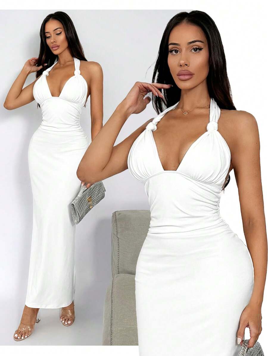 SHEIN SXY 结领简约性感修身长裙