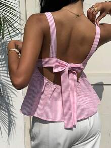 Aloruh Women's Stripes Casual Tank Top, Suitable For Summer Y2k - Baby Pink - View 6