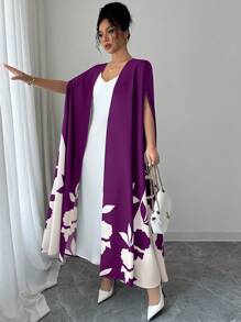 Elenzga Cárdigan largo, ligero y de manga tipo murciélago con estampado floral para mujer