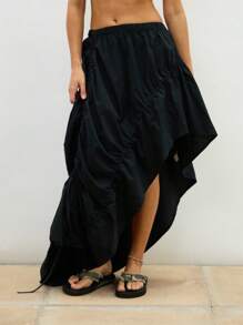 COUREZ Falda larga asimétrica fruncida / Conjunto de ropa de verano para mujer Y2K Ropa de verano Salir Prendas 100% algodón Vintage
