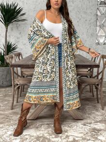 SHEIN LUNE Áo sơ mi rộng rãi in toàn bộ phía trước cho kỳ nghỉ hè cỡ lớn - Nhiều màu - Xem 3