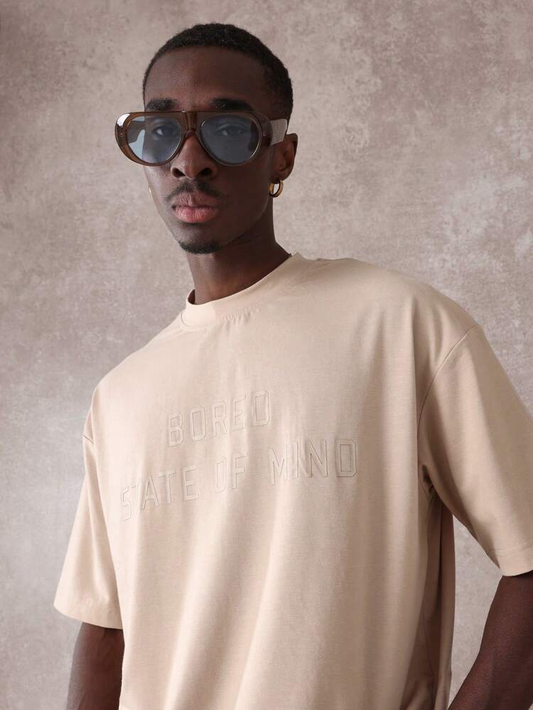 エンボス加工オーバーサイズカジュアルメンズTシャツ