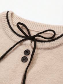 DAZY 女式拼色蝴蝶结长袖针织毛衣，秋冬，长袖上衣