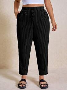 Elaquor Pantalones a rayas en blanco y negro de uso casual y sencillo, para uso diario en todas las estaciones, tallas grandes - Negro - Ver 5