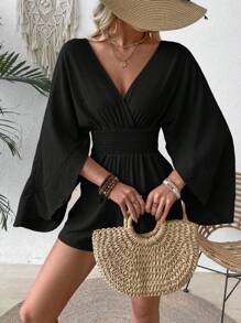 Breezaya 纯色假日休闲连帽连体衣，黑色连体衣 - 黑色 - 查看 4