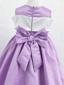 SHEIN Girls (Small) Black And White Color Block Back With Oversized Bow Decor Princess Dress