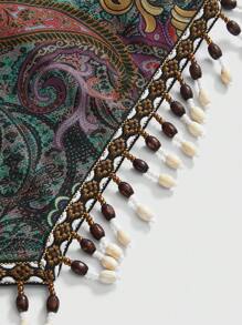 ROMWE Hippie Retro Western Cowgirl Music Festival Transparent Wood Bead Fringe Hem Paisley Print Boho Bandeau Top For Women - Multicolor - View 3