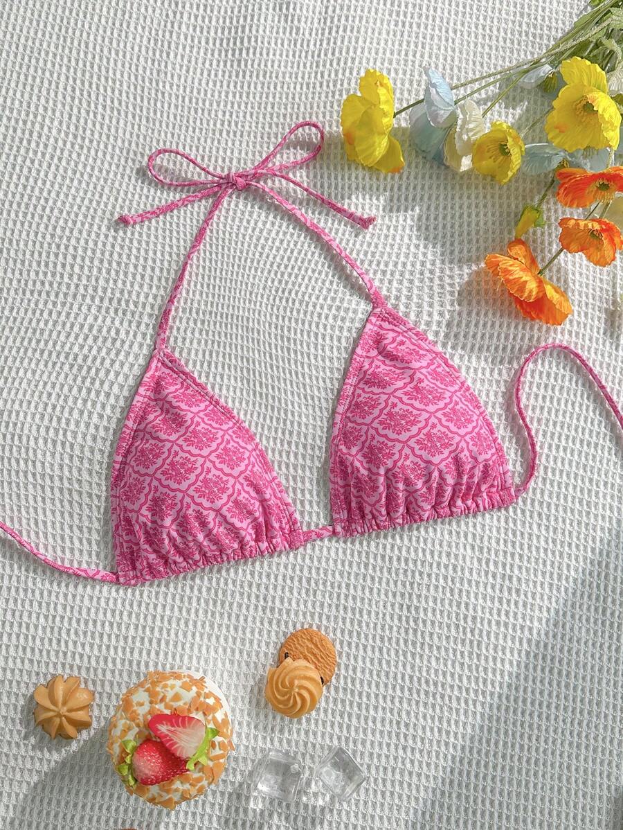 Swim Mod 2025 女式夏季海滩花卉印花吊带比基尼上衣