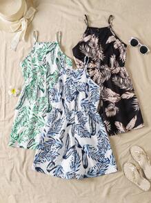 Tween Girls 3pcs/Set Loose Floral Printed Jumpsuit, School, Campus, College - Multicolor - View 2