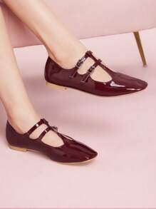 CUCCOO DOLLMOD Women's Cute Flat Student Dance Shoes - Burgundy - View 1