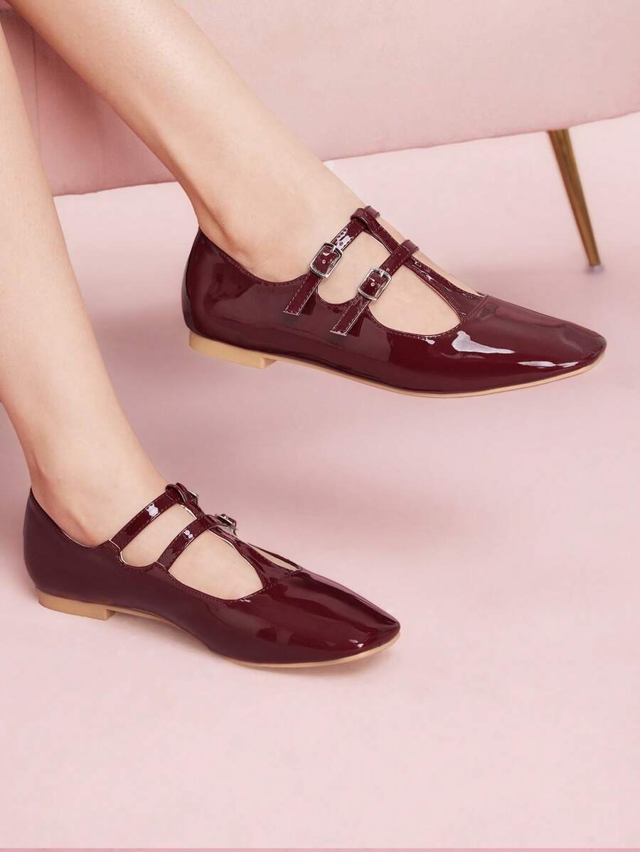 CUCCOO DOLLMOD Women's Cute Flat Student Dance Shoes - Burgundy - View 1