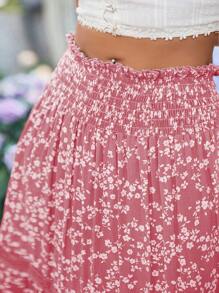 Breezaya Falda de encaje con contraste y estampado floral diminuto para vacaciones de mujer