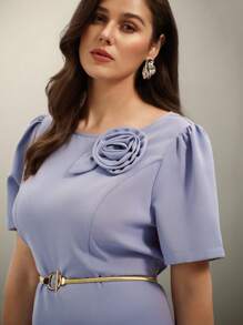 SHEIN Clasi فستان أنيق للمرأة ذات المقاسات الكبيرة بزخرفة ثلاثية الأبعاد مع خصر منسدل ، للربيع والصيف